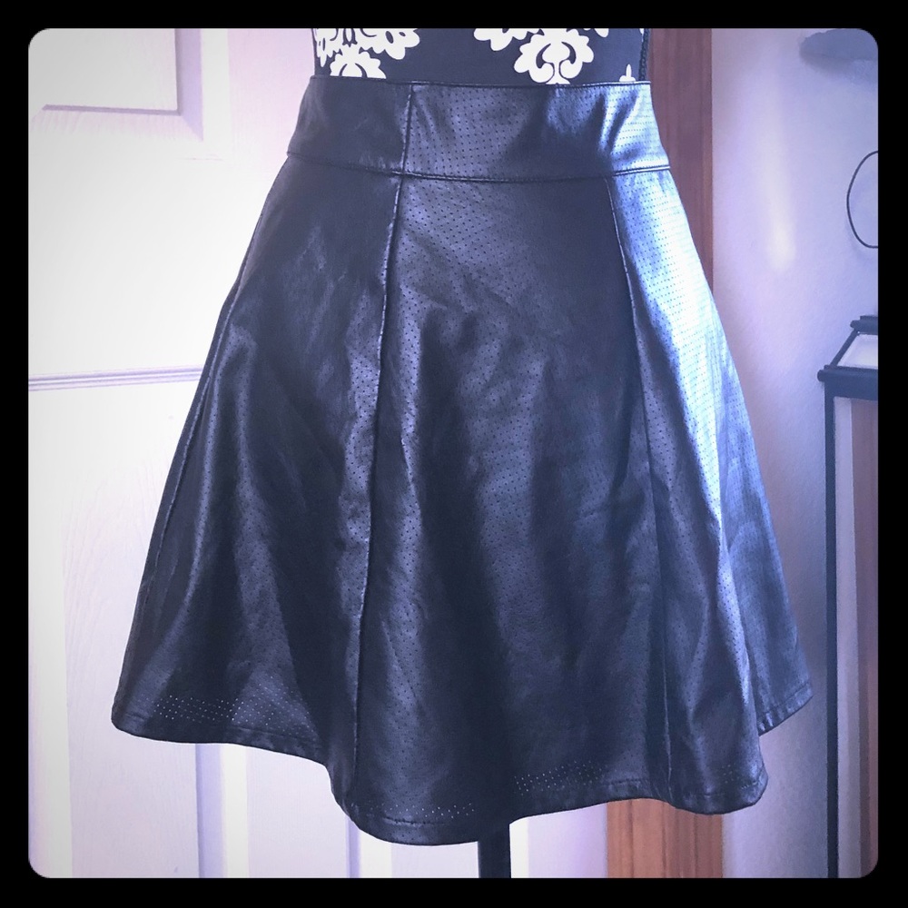 Black Faux Leather Skater Skirt